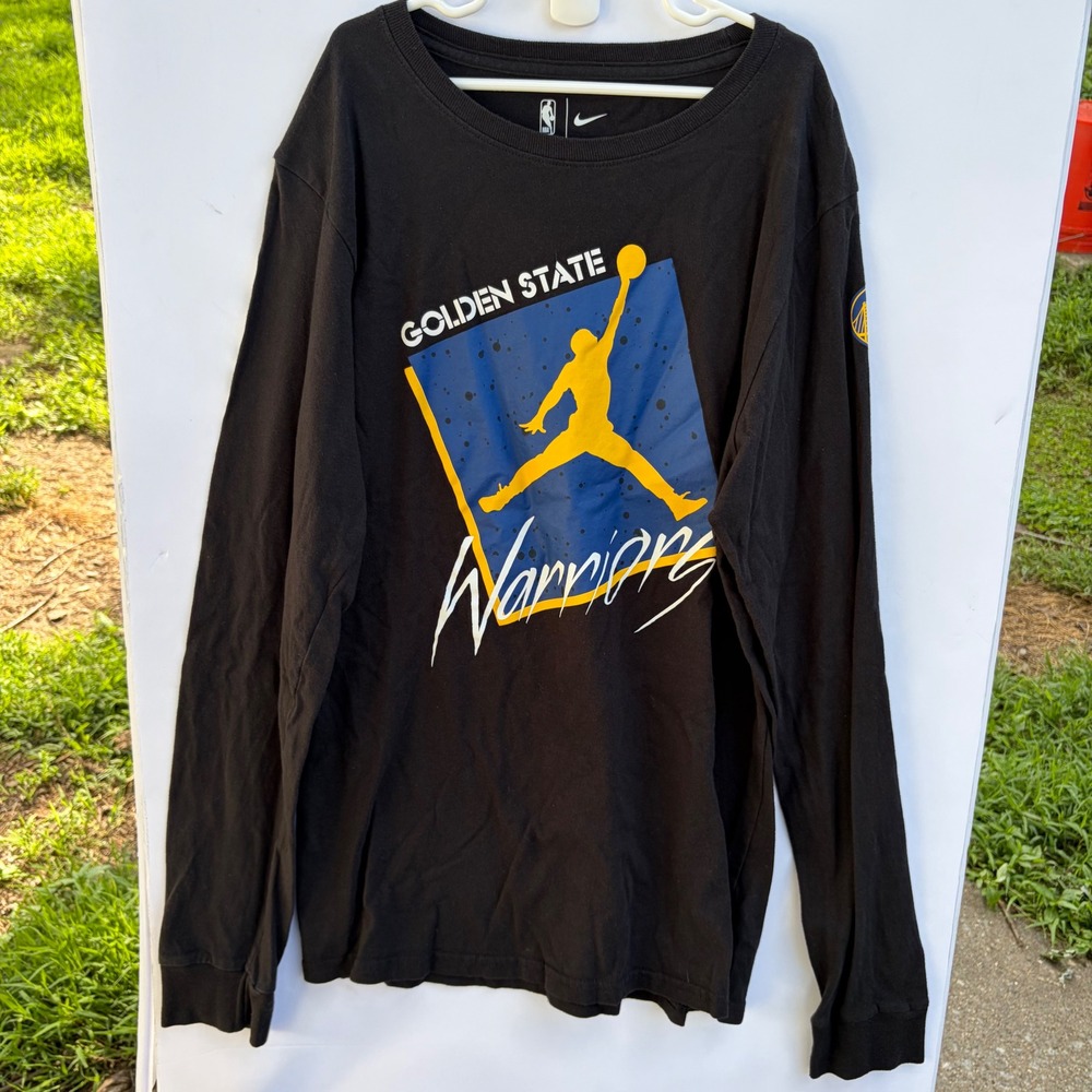 Nike Golden State Warriors NBA Boys Long Sleeve Graphic T-Shirt Black Jumpman XL